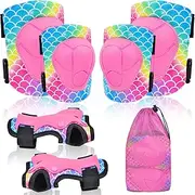 PAMAID Knee Pads for Kids Adjustable Protective Gear Set with Mesh Bag Knee Pads and Elbow Pads Wrist Guard for Girls Kids Roller Skates Cycling Skateboard Scooter, 3-8 Years
