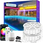 TENDIST 30M Outdoor LED Strip Lights Waterproof, RGB WiFi IP67 Waterproof LED Rope Lights Outdoor, Music Sync Porch LED String Lights Compatible with Alexa for Eaves, Patio, Backyard and Party