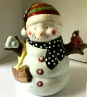 "Let it Snow' Snowman holding Red Cardinal & Snowballs Cookie Jar by Jay Imports