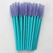 Namzi 200 Pcs Disposable Eyelash Mascara Brushes for Eye Lashes Extension Eyebrow and Makeup (Blue rod Light purple head)