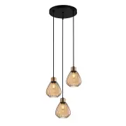Tulip 3 Glass Pendant Lights - Round Base - Bronze/Amber