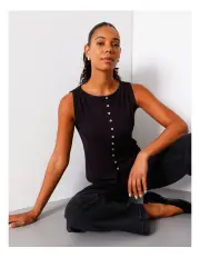 [Grab Denim] Button Through Tank in Black