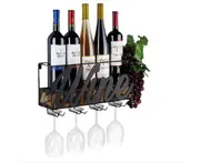 Wall Mounted Wine Glass Rack Metal Shelf with Glass Holder Cork Storage Wine Champagne Bottle Hanging Rustic Wine Holder