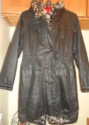 ELIANE ET LENA BLACK "CAMBRIDGE" LEOPARD PRINT LINED PARKA COAT NWT SZ 12