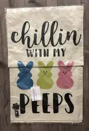 Easter Chillin With My Peeps Garden Flag Double-Sided Vertical Burlap 12.5”x18”
