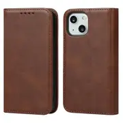 iPhone 15 Plus Flip Wallet Case - Brown 3 Card Slots - Cash Compartment - Magnetic Clip [MPPGEN0657]