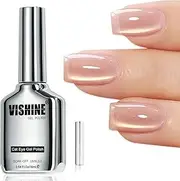 Vishine 16ml Gold Glitter Cat Eye Gel Nail Polish, Sheer Nude Beige Glass Jelly Gel Magnetic Shimmer Gloss Shine Holographic Translucent Color For Nail Art Manicure DIY At Home #432