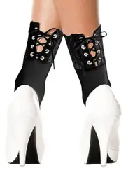 Ankle High Black Socks with Lace Up Backs