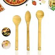 Golyhel 3PCS Bamboo Spoons Set, Round Spoon & Oval Spoon Wooden Serving Spoon for Kitchen, Bamboo Cooking Spoons Set for Daily Cooking, Cook Off Competition Activities