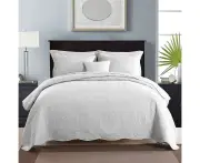 Queen King Super King Size Bed Embossed Coverlet Bedspread Set Comforter Quilt White