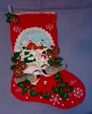 Bucilla Finished Handmade Chickadees 86326 16" Felt Sequin Christmas Stocking