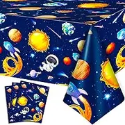 Space Tablecloth, 3 Pcs Outer Space Party Table Cloth Set - Astronaut Table Covers, Planet Theme Rectangular Table Covers & Astronaut Rockets Table Covers for Galaxy Birthday Decorations