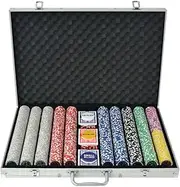 vidaXL Poker Set with 1000 Laser Carrying Case Chips Casino Game Dice Cards Blind Button Currency Colourful Toy Entertainment Aluminium Plastic