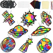 Lonfliness 32 Sets Solar System Suncatchers Crafts Kit DIY Outer Space Stained Glass Effect Paper Planet Crafts for Home School Classroom Decor Kid Birthday Gifts Creative Art Projects Activity