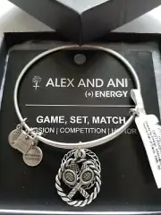 Alex & Ani TENNIS GAME SET MATCH Silver Tone Charm Bangle New w Tag Card &Box