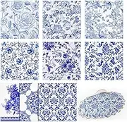 Crtiin 36 Pack Assorted Floral Napkins for Decoupage Toile Napkins Blue Flower Cocktail Decorative Paper for Birthday Party Beautiful Gorgeous, 9 Styles Each 6.5 in (Blue Floral)