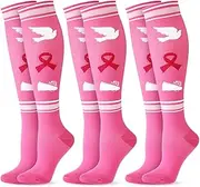 Cindeer 3 Pairs of Breast Cancer Awareness Cheerleading Knee High Socks Novelty Holiday Socks for Women