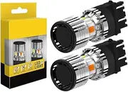 2Pcs P27/7W 3157 LED Bulbs Canbus DRL Parking Lamp Turn Signal Lights T25 Dual Yellow White Switchback With Cooling Fan