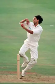 Wasim Akram bowling for Lancashire during the Benson & Hedges- Old Cricket Photo