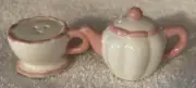 Tea Pot & Cup White & Pink Mini Salt & Pepper Shakers NEW