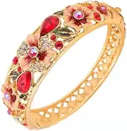 [WBPTP] Enamel Bangle for Women, Rhinestone Oval Bracelet Vintage Hollow Jewelry High End Flower Gilding Spring Hinge Cuff Bangles