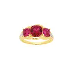 9ct Gold Created Ruby & Diamond Trilogy Ring in Red