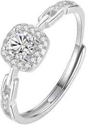 [Generic] Sugar cube ring, female niche light luxury, high-end sense simulation diamond, plain ring square diamond chain, adjustable index finger opening