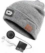 [Binxind] for Shoveling Snow Riding Winter Warm Bluetooth Light Lamp Hat Beanie with LED Music Cap Speakers & Mic Earbuds Easy to Use C