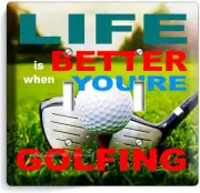 LIFE is BETTER when GOLFING GOLF DOUBLE LIGHT SWITCH WALL PLATE COVER ROOM DECOR