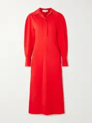 [Victoria Beckham] Victoria Beckham - Asymmetric Gathered Crepe Shirt Dress - UK 14 UK 14 Red