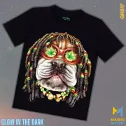 Black T-Shirt Rock Chang Original 420 Dope Cool Dog Glow in the Dark Unisex