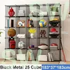 25 Cube DIY Storage Cabinet Metal Wire Mesh Shelf Organiser Bookcase Rack Black