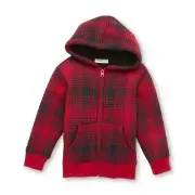 NWT Toughskins Boys Size Small S 4 Sherpa Lined Red Plaid Zip Up Hooded Jacket
