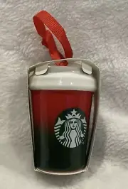 Starbucks Red and Green Ombre Christmas Ornament 2021 Ceramic To Go Cup New