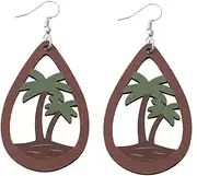 [Fuqimanman2020] Handmade Boho Nature Wooden Mountain Dangle Drop Earrings Lightweight Wood Hollow Teardrop Hook Earring Tree Cactus Pattern Statement Earring Outdoor Enthusiast Jewelry Gifts