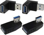 EMSea 4X USB 3.0 Adapter 90 Degree Male to Female Coupler Connector Plug Super Speed Left Up Down and Right Angle for Computer U Disk Mouse and More
