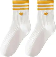 [xianshi] 1 Pair of Women's Tennis Socks 39-42, Women's Socks 39-42, White Socks with Heart, Tennis Socks with Motif, Hearts Funny Socks, Love Funny, Made of Cotton Heart Socks, Tennis Heart Socks for