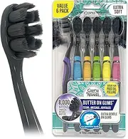 GuruNanda Butter on Gums Charcoal Toothbrush - 8000+ SoftexTM Bristles for Sensitive Teeth & Gums, Aids in Teeth Whitening, Extra Soft (6 Count)