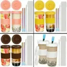 2x 710ml Reusable Boba Cup Bubble Tea Cup Set Drinking Bottle w/Lid & Cap& Straw
