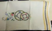 Vintage Linen Table Runner Black Yellow Checkered Hand Embroidered CHINA