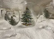 Spode Christmas Tree 5 Pc Set New 4 Glass Wine Glasses & Pitcher Santa At Top