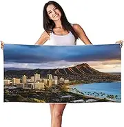 Microfiber Sand Free Beach Towel Thin Quick Dry Super Absorbent Large Lightweight Towels Ultra Soft Bath Towels Hawaii Skyline Diamond Head Volcano Compact Gym Towel for Adult Travel Camping Gift