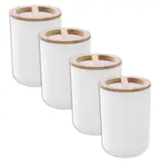 4x Boxsweden Bano Toothbrush Holder Bamboo Top Organiser Holder 7.5x10.5cm WHT