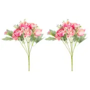 6 Branch Artificial Silk Peony Hydrangea, 2 Pack Flowers, Dark Pink Light Pink