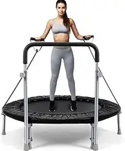 40/48 Inch Rebounder Trampoline for Adults: Exercise Trampoline with Adjustable Foam Handle, Stable & Quiet Mini Trampoline for Indoor Garden Workout