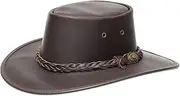 [Barmah] Squashy Full Grain Cowhide Leather Hat (M, Brown)