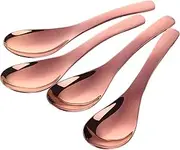 Bisda Thick Heavy Duty Soup Spoons, Set of 4, Stainless Steel Polished Asian Rice Table Spoon,Dishwasher Safe (Rose Gold)