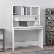 Computer Office Desk Workstation, Modern Simple Style Laptop Desk Study Writing Table Business Furniture for Home Office with Shelves White 102x45x148 cm Engineered Wood
