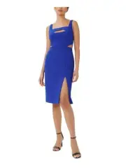 AIDAN AIDAN MATTOX Womens Blue Slit Lined Sleeveless Knee Length Sheath Dress 12