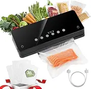 Food Sealer Vacuum With 6-in-1 Function,Removable Base& 30 Bags& 1 Vacuum Tube，Food Vacuum Sealer Machine Has Waterproof Touch Buttons And Automatic Sealing Function,Tempered Glass Panel